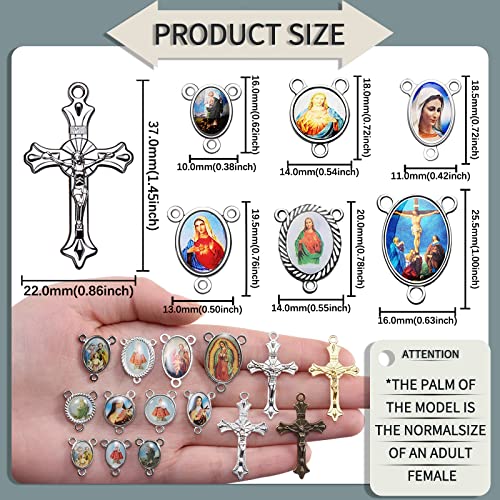 80pcs/40sets Rosary Cross and Center Miraculous Medal Charms Silver Picture Jesus Enamel Maria Our Lady Alloy Crucifix Pendants for DIY Necklace Bracelet Jewelry Making (A544)