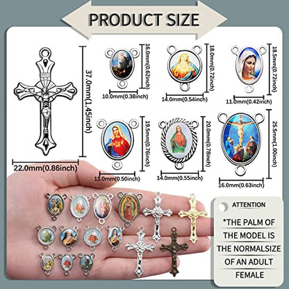80pcs/40sets Rosary Cross and Center Miraculous Medal Charms Silver Picture Jesus Enamel Maria Our Lady Alloy Crucifix Pendants for DIY Necklace Bracelet Jewelry Making (A544)