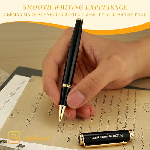 BEILUNER Black Personalized Pen,Stunning Luxury Lacquer With 24K Gold,Schneider Ink Refills,Multiple Fonts To Custom Rollerball,Gift Pen For Men & Women,Executive,Graduation,Christmas,Nice Pens - color: Black with Gold (Personalized)