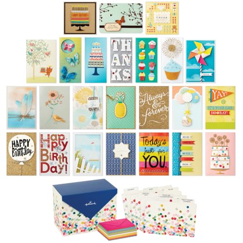 Hallmark All Occasion Handmade Boxed Set of Assorted Greeting Cards with Card Organizer (Pack of 24)—Birthday, Baby, Wedding, Sympathy, Thinking of You, Thank You, Blank - color: Polka Dot Box, size: A5, style: Cards
