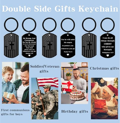 Christian Gifts for Men Boys, Bible Verse Dog Tag Cross Keychain for Birthday Christmas, First Communion Baptism Gifts - style: Joshua 1:9