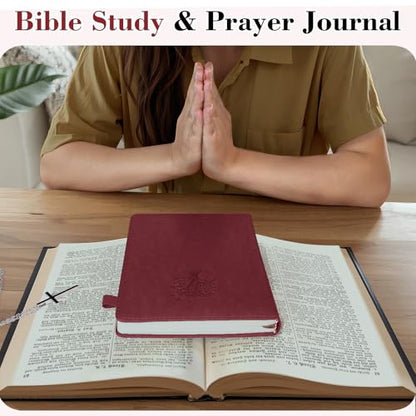 Bible Study Journal Scripture Notebook - Christian Note Taking Kit with Guided Prompts - Inspirational Religious Gifts - Faith Based Stationery Supplies for Church Notes(Burgundy) - color: Burgundy