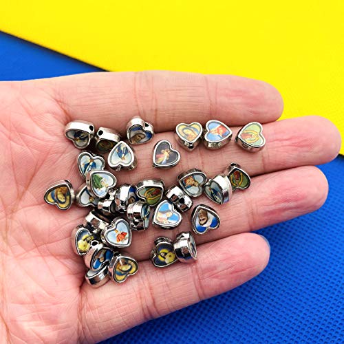 100pcs Heart Shape Our Lady Jesus Cross Saint Mary with Medal Rosary Beads DIY Necklace Bracelets Beads for making jewellery - color: Multicolor