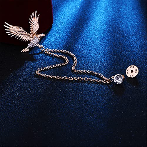 WCRAZYE Shiny Rhinestone Metal Feather Lapel Pin Angel Wings Tassel Chain Brooch Collar Pins for Women Girls Men's Animal Eagle Pin Suit Sweater Shawl Coat Breastpin Accessories - color: Gold Eagle Pin