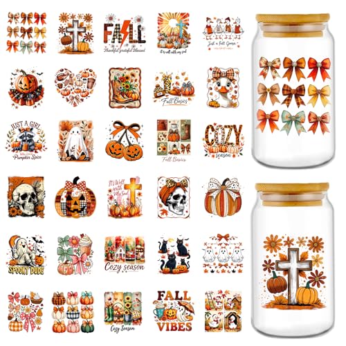 Rngmsi Fall Ghost Pumpkin UV DTF Cup Wrap, 30 Sheets UVDTF Stickers - style: Fall Ghost Pumpkin