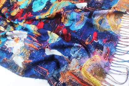 Umjetnost Soft Cashmere Feel Scarf For Women Winter Warm Scarves Large Shawl Wrap Monet Van Gogh Art Print - color: C01 Red