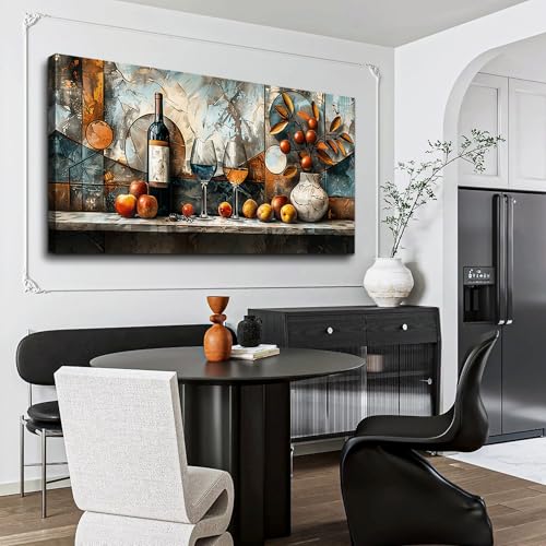 XIGUANGART Large Wall Art, Wine Pictures Wall Decor, Dining Room Wall Art, Fruit Still Life Canvas Prints, Modern Kitchen Decor Artwork, Rustic Big Paintings for Living Room Farmhouse Home Bar 24"x48" - color: Wine Glass Painting, size: 48"L x 24"W