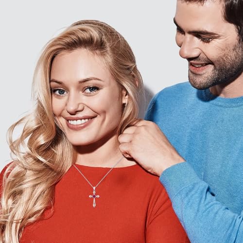 Cross Necklace for Women,925 Sterling Silver Faith Jewerly Gift - color: 07-July-Ruby