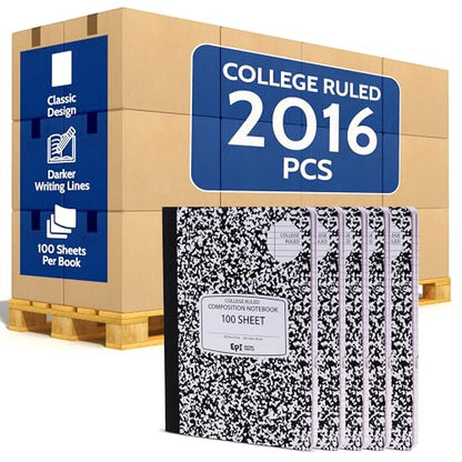2016 Pack (Pallet) EPI College Ruled Composition Notebook Bulk, 200 pages (100 Sheets), 9-3/4 x 7-1/2, Black Marble, Bulk School Supplies, Heavy Duty, Durable Office Notebooks, Sturdy Sewn Binding - size: Pack of 2016, style: College Ruled