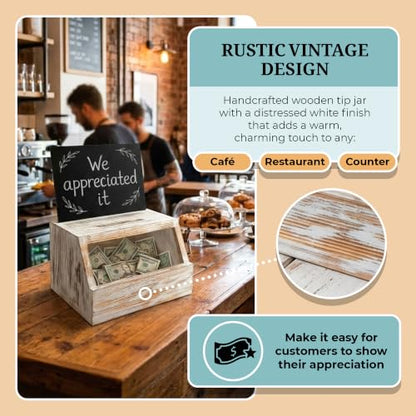Tip Jar with Lock and Key – Wooden Cash Box for Bar, Cafe and Food Truck