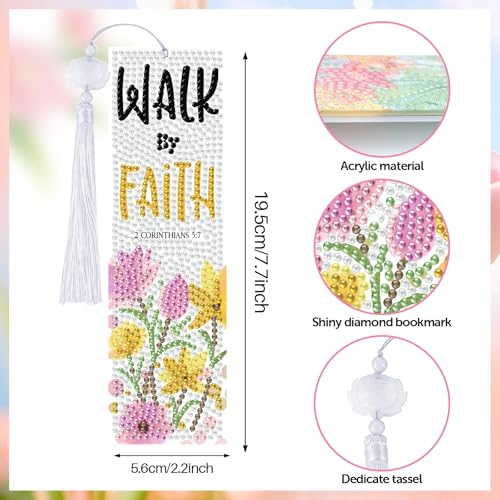 8 Pieces Christian Bible Verse Diamond Art Bookmarks 5d Christian Beaded Bookmark Acrylic Tassel Bookmark for DIY Making Beginners Adults Arts Craft Supplies (Christian-1) - color: Christian-1
