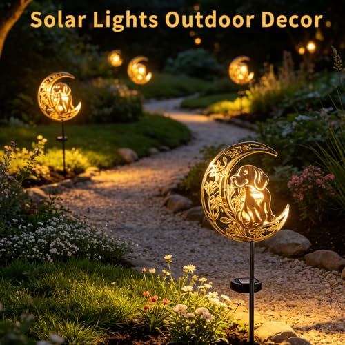 Solar Lights Outdoor Golden Retriever Cracked Glass Stake Moon Lights Gift - color: Golden Retriever