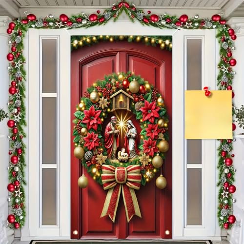 Christmas Banner Nativity Scene Holy Family 71x35 Inch Large Outdoor Decoration for Winter Holiday Party Porch Home Yard Festive Scene - color: Festive Nativity Decor