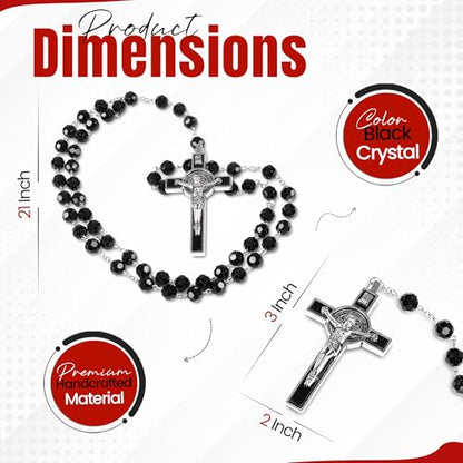 SANCTUM VERITAS Catholic Rosary Necklace | Large Italian Prayer Beads Gift - style: Black Crystal