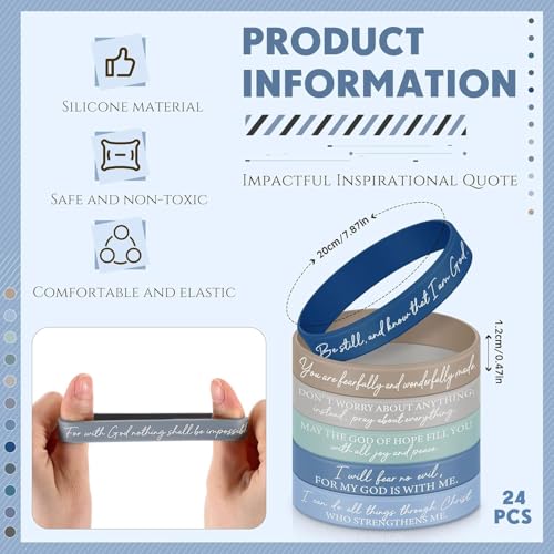 Ecation 72 Pcs Bible Verse Christian Bracelets Silicone,Blue Gray - color: Blue Gray
