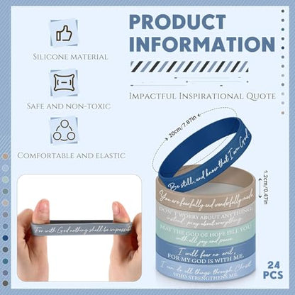 Ecation 72 Pcs Bible Verse Christian Bracelets Silicone,Blue Gray - color: Blue Gray