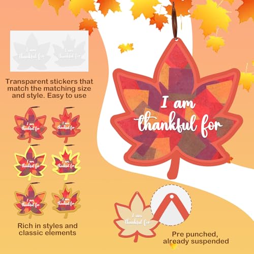 Chiisong 24 Sets Fall Maple Crafts Kit DIY Maple Leaf Suncatcher Craft Kit - style: Fall Maple
