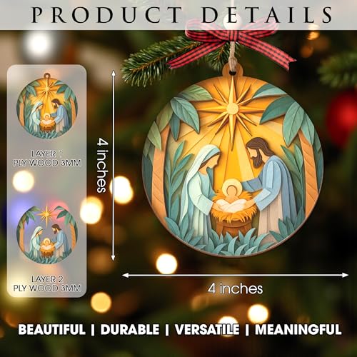 Nativity Christmas Layered 3D Ornament – Religious Holy Family Ornament with Bethlehem Star, Christian Tree Decoration, Catholic Religious Gifts for Women Men, Christmas Ornaments 2025 - color: Golden Star Nativity