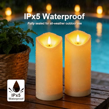 Solar Candles Outdoor Waterproof, Flameless LED Pillars Candles, Set of 2 - size: 3.25" × 8" (2-Pack)