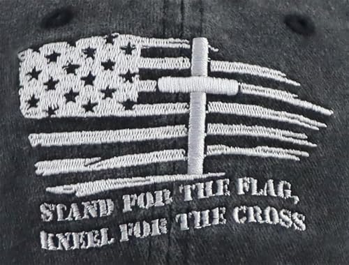 Christian Jesus Cross Hats for Men, Stand for The Flag Kneel for The Cross Baseball Cap - color: Black