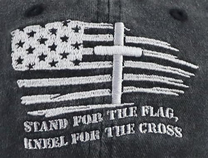 Christian Jesus Cross Hats for Men, Stand for The Flag Kneel for The Cross Baseball Cap - color: Black