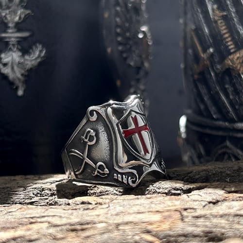 bahamut Knights Templar Cross Ring for Men Stainless Steel Vintage Crusader Amulet Religious Medieval Rings Holy Knight Jewelry Gifts