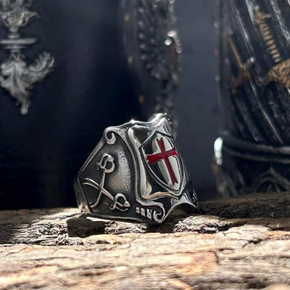 bahamut Knights Templar Cross Ring for Men Stainless Steel Vintage Crusader Amulet Religious Medieval Rings Holy Knight Jewelry Gifts