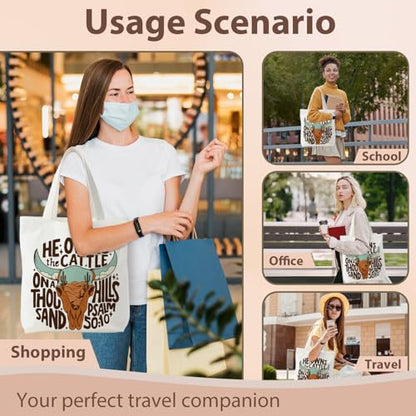 kunlisa Christian Tote Bag for Women, Christian Gifts for Women Faith Canvas Tote Bag - color: Cowboy Retro Skeleton Bible