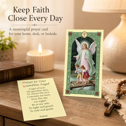 ESNOY 10 Pack Guardian Angel Prayer Cards – Catholic Guardian Angel The Protector – Holy Card with Prayer