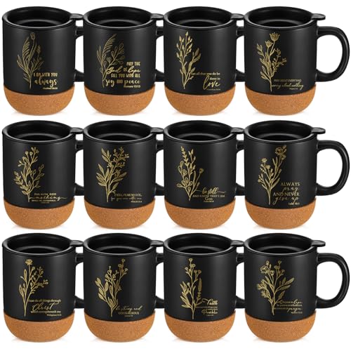 FillTouch 12 Pcs Christian Gifts Coffee Mugs Bulk,Black,Flower - color: Black, size: Flower