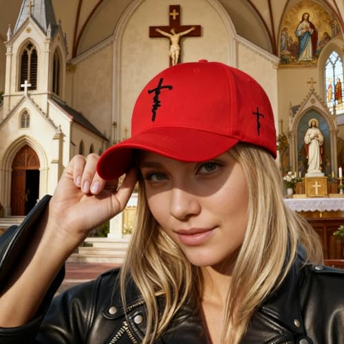 3D Embroidered Christian Hat for Men & Women, Jesus Faith Cross Hat, Religious Gifts for Christians Clothes - color: Faith Design-red
