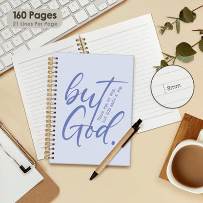 Wheatwin Bible Notebook, But God Christian Notebook Journal, Christian Gifts for Men Women, Inspirational Christian Hardcover Spiral Notebook 5.5x8.3 - Blue - color: But god - Blue