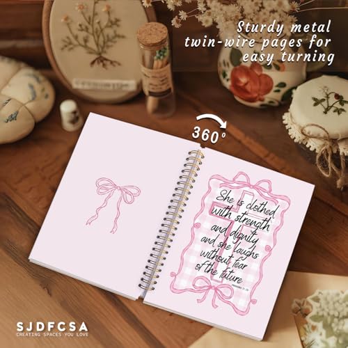 Inspirational Christian Notebook Journal, Coquette Preppy Pink Bow Bible Verse Journal for Women, Pink Girly Office Supplies, Religious Scripture Spiral Notebook 5.5x8.3 Inch - color: Proverbs 31:25-Bow