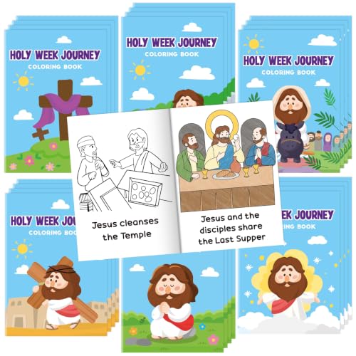 Bulk Easter Coloring Books,24Pcs Holy Week Journey Drawing Booklet for Kids - style: Easter Religious