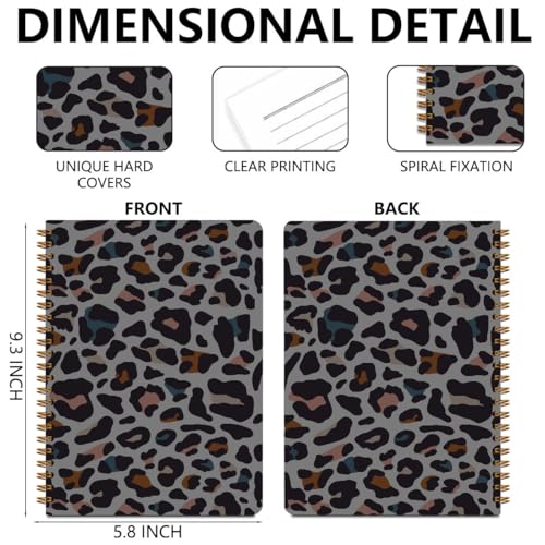 Trendy Leopard Print Spiral Notebook, Black Leopard Print Journal Notebook - color: Black Leopard Skin
