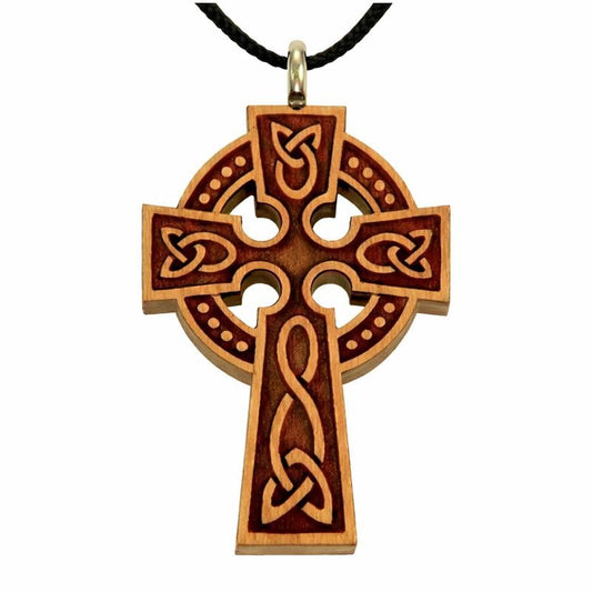 Ornate Wooden Celtic Cross Necklace w/Cord