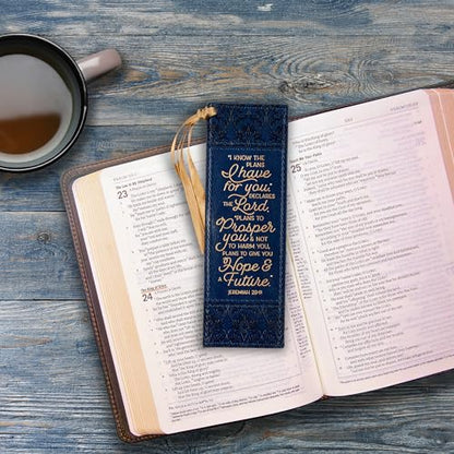 Christian Art Gifts Faux Leather Bookmark for Women: I Know the Plans - color: Navy Blue/the Plans
