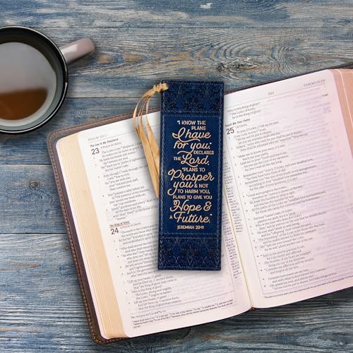 Christian Art Gifts Faux Leather Bookmark for Women: I Know the Plans - color: Navy Blue/the Plans