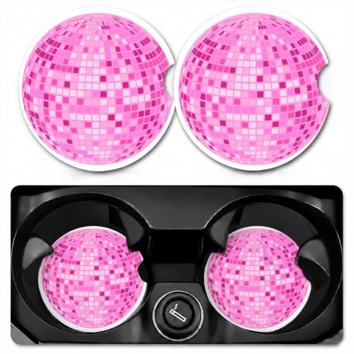 Car Coasters for Cup Holders, Pink Disco Ball Car Coasters Set of 2, B01 - color: Disco Ball