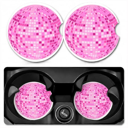 Car Coasters for Cup Holders, Pink Disco Ball Car Coasters Set of 2, B01 - color: Disco Ball