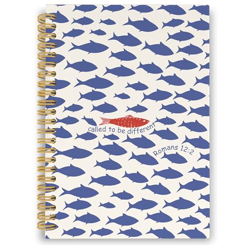 Christian Fish Spiral Notebook, Coastal Beach Bible Journaling Notebooks for Note Taking, Ocean Fish Hardcover Journals for Women Men 160 Pages 5.5 x 8.3 Inch, Christian Gifts for Women - color: Color19
