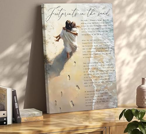 YOXORDQ Framed Footprints in the Sand Canvas Wall Art-12x16in - color: Footprints, size: 16"L x 12"W