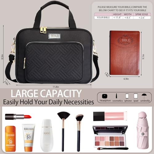Bible Cover for Women Bible Case, Large Bible Bag, Bible Study Supplies Bible Journaling Kit Book Carrying Case with Bible Highlighters Tabs, Valentines Day Christian Gifts for Women (Black) - color: Black