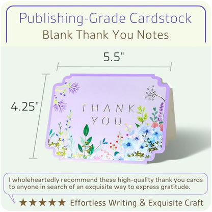 ukee's Floral Thank You Cards, Die-Cut Gold Foil, 100 Cards with Envelopes