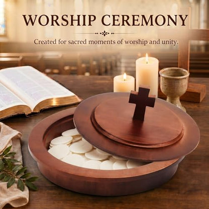 Zhehao 1 Pcs Wood Communion Bread Plate for Church Holy Communion Wafer Tray with Lid Elegant Worship Serving Plate for Church Service Ceremony (Rubberwood Style) - style: Rubberwood Style