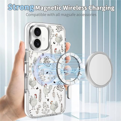 for iPhone 17 Case [Compatible with Magsafe],Girls Women Clear Magnetic Case Silicone Shockproof Protective Cover with Pattern Chicken Butterfly Flower - color: Chicken Butterfly Flower, size: iPhone 17
