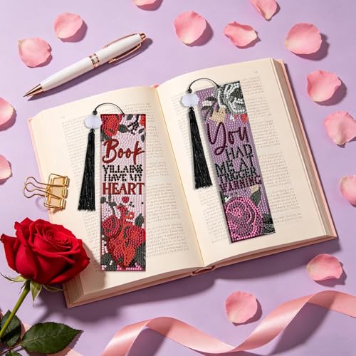 8 Pieces Dark Romance Diamond Art Bookmarks 5d Beaded Bookmark Acrylic Tassel Bookmark for DIY Making Beginners Adults Arts Craft Supplies (Dark Romance) - color: Dark Romance
