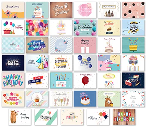 120 Unique Birthday Cards Bulk for Business, Office and Individuals, 5X7 Inch prefolded with Multicolor Envelopes, Stickers and Perpetual Birthday Calendar, Greeting Cards with Short Messages Inside