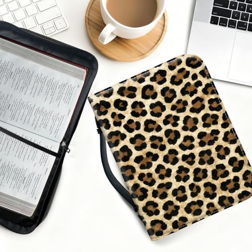Bible Cover for Women Large PU Leather Zippered Bible Case with Handle and Animal Leopard Design, Christian Bible Bag for Girls & Women, Cover Fits Standard 9.5"x7.5"x2.3" Bible - color: Animal Leopard