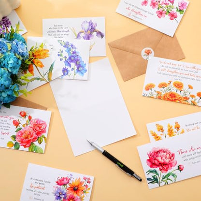 50 Sets Floral Christian Greeting Cards Bulk with Envelopes Stickers Mothers Day Scripture Cards with Bible Verses Inspirational Religious Thinking of You Card for Women Church Blessing Gift - style: Floral